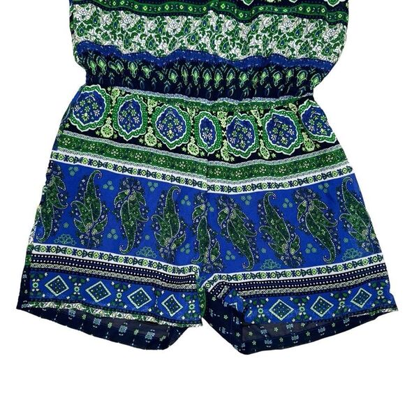 NWT Blue Green White Paisley Sleeveless Adjustable Spaghetti Strap Romper M - Picture 4 of 10